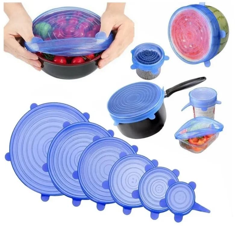 Набір силіконових кришок Kitchenio Super Stretch Silicone Синіх 6 шт - зображення 1