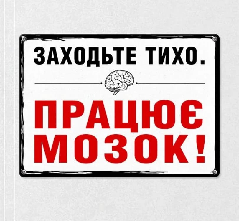 Табличка интерьерная металлическая Заходьте тихо. Працює мозок - зображення 1