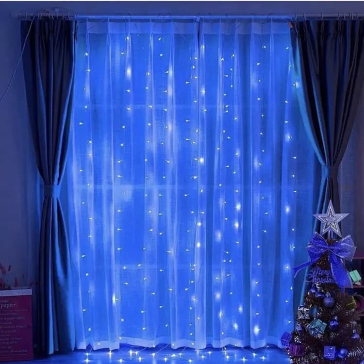 Гірлянда світлодіодна Водоспад 280 LED, прозорий шнур 3х1,5 м (Синій) зі зєднувачем - зображення 1