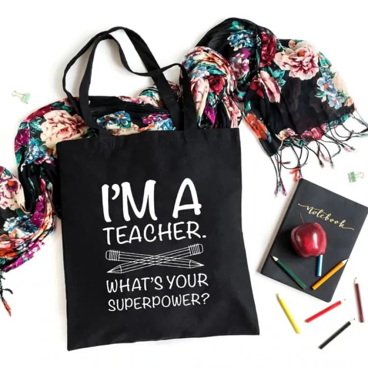 Еко сумка шоппер з принтом Я вчитель I am A Teacher Whats Superpower39х34 см (Чорний) - зображення 1