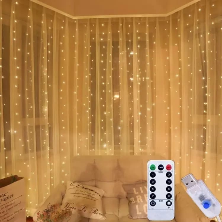 Гірлянда світлодіодна роса водоспад 300 LED, 3х3 м (Золото) з USB - зображення 1