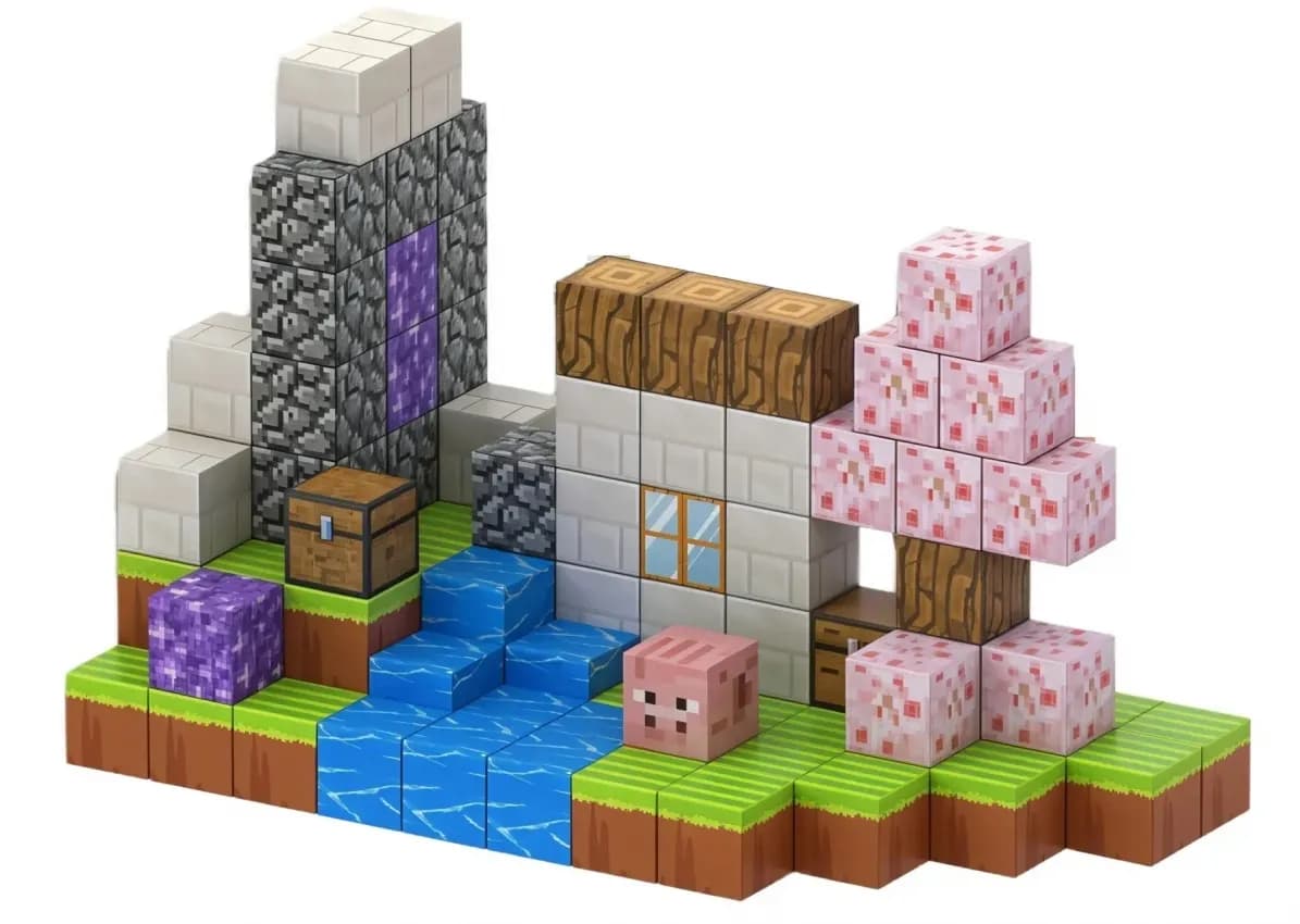 Магнітний конструктор Minecraft Будиночок із деревами Сакури на 110 кубиків - зображення 1