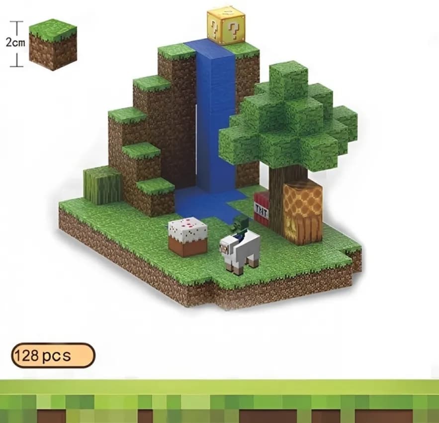 Магнітний конструктор Minecraft Водопад на 128 кубиків - зображення 1