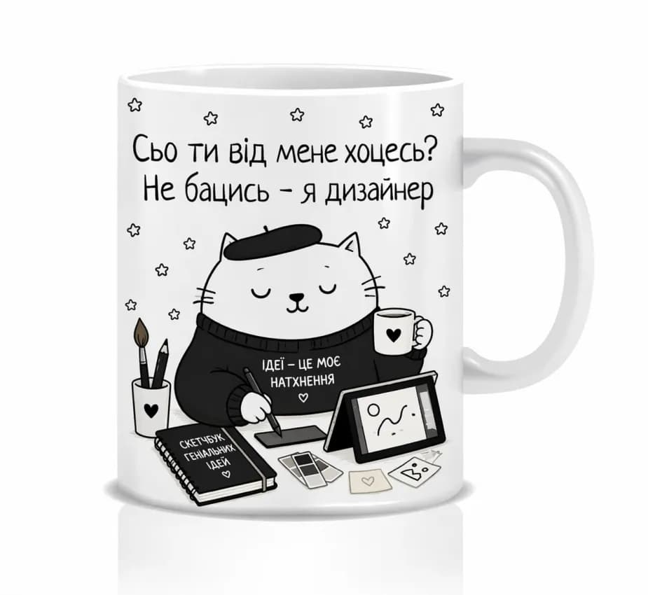 Оригінальна чашка з приколом для дизайнера, Кіт дизайнер
