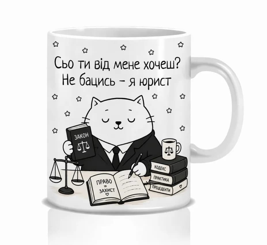 Оригінальна чашка з приколом для юриста, Кіт юрист
