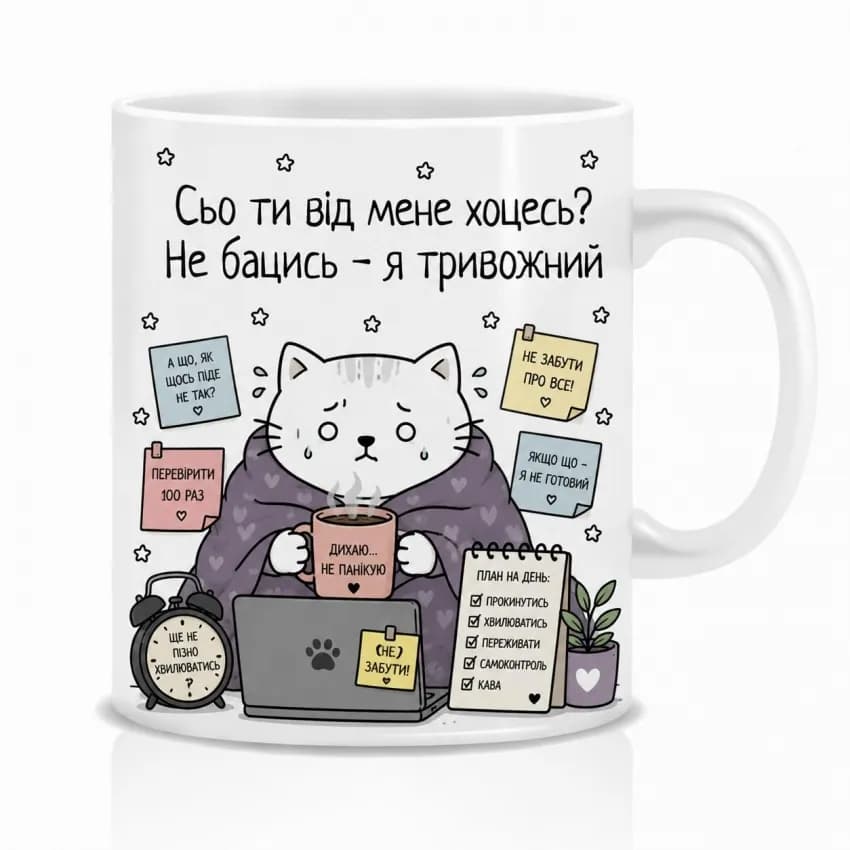 Оригінальна чашка з приколом Кіт тривожник - зображення 1