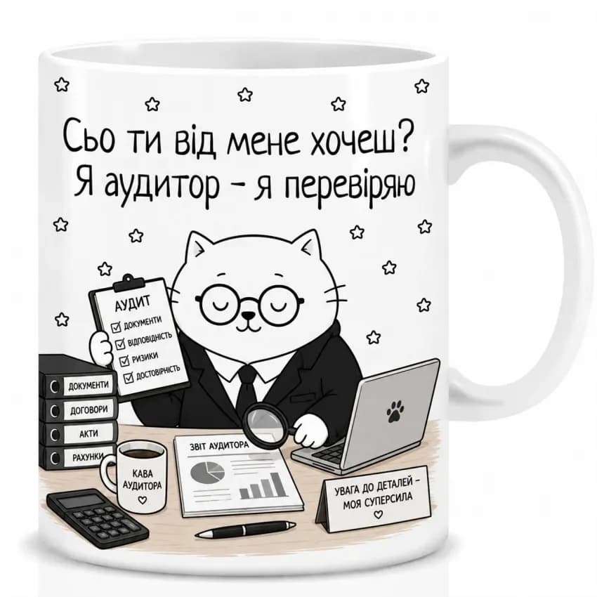 Оригінальна чашка з приколом Кіт аудитор - зображення 1