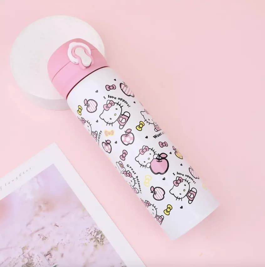 Термос з клапаном та поїльником Hello Kitty 500 мл біло-рожевий